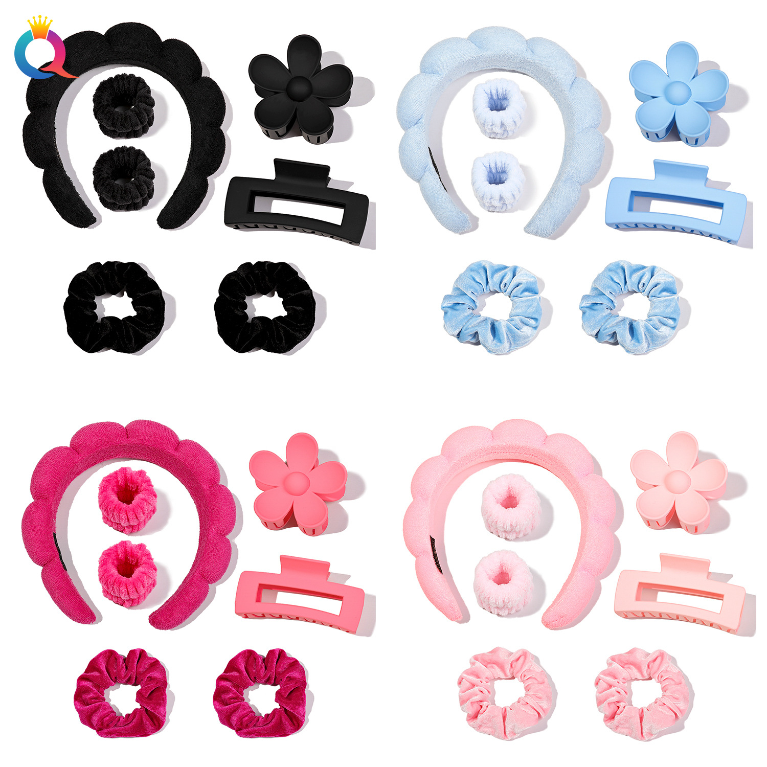 Qiyue European and American cross-border high top hair accessories for women's face washing and bathing, cloud sponge hair bands, makeup removal, hair binding headbands details Picture