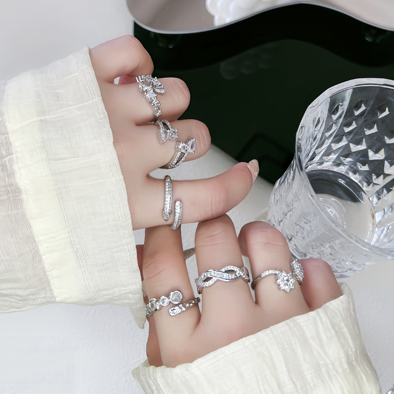 Korean-style light luxury full diamond wrapped ins cold style open ring, women's design versatile, layering fashionable design ring Application Scenario