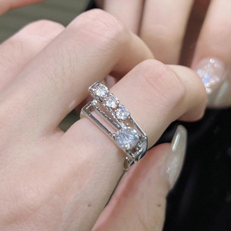Ins-style Korean niche double-layer opening ring, light luxury and personality, cold and cool style, spicy girl Y2K versatile and elegant food ring full figure