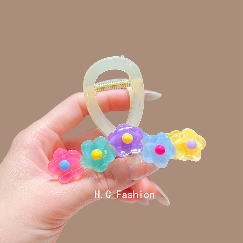 Sweet summer flower grabber women's new high-end acrylic hair clip, women's back head elegant updo shark clip details Picture