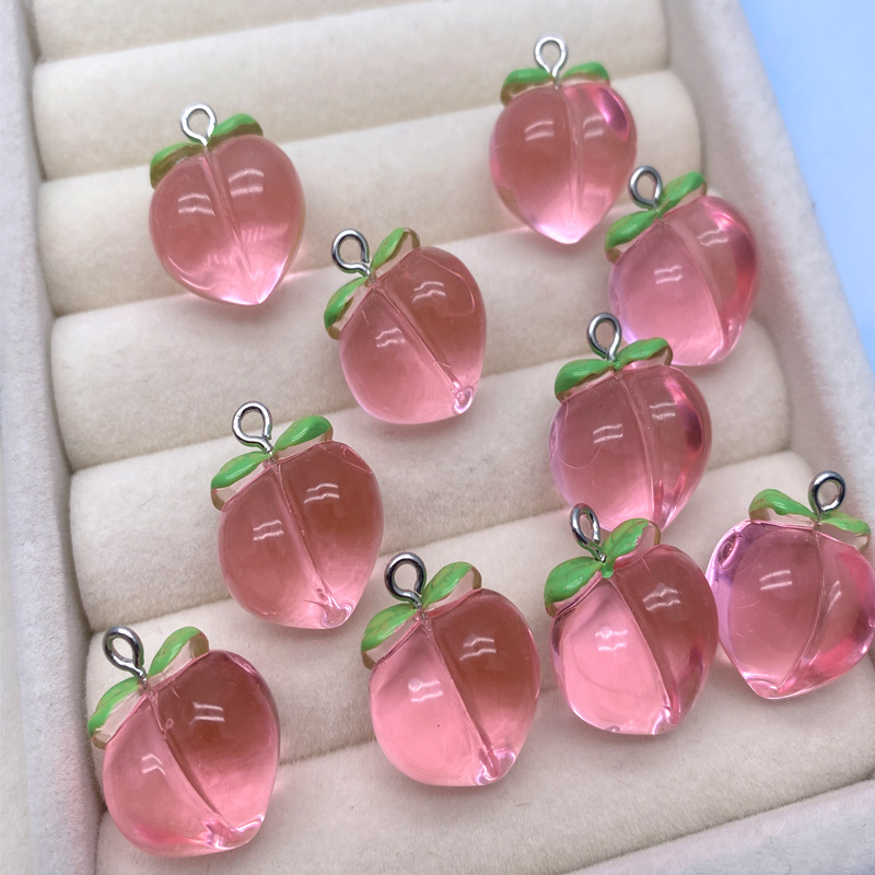 Peach pendant, peach hanging hole keychain accessory, diy mobile phone chain, handcrafted earrings accessory, jewelry accessory details Picture