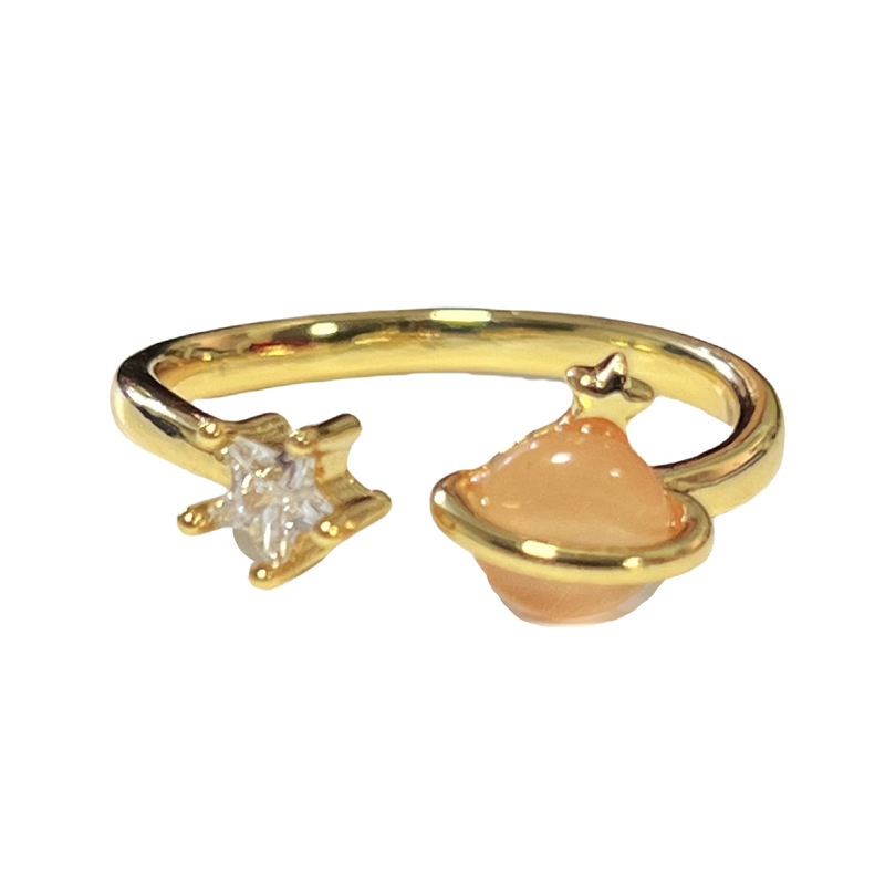 Korean style, sweet and elegant girl, cat's eye stone crown, heart-shaped opening ring, cold style, fashionable, simple and niche ring Item Picture