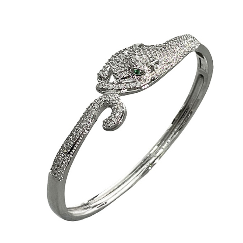 Light luxury leopard head bracelet for women, full diamond, cold style zircon, high-end feel, double leopard head bracelet, classic couple accessory trend Item Picture