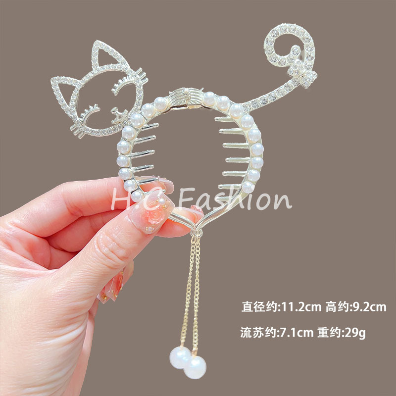 A must-have for fixing children's bun hair: Pearl water diamond clipper, no damage to the back of the head, ponytail buckle, girls' hairpin headwear details Picture