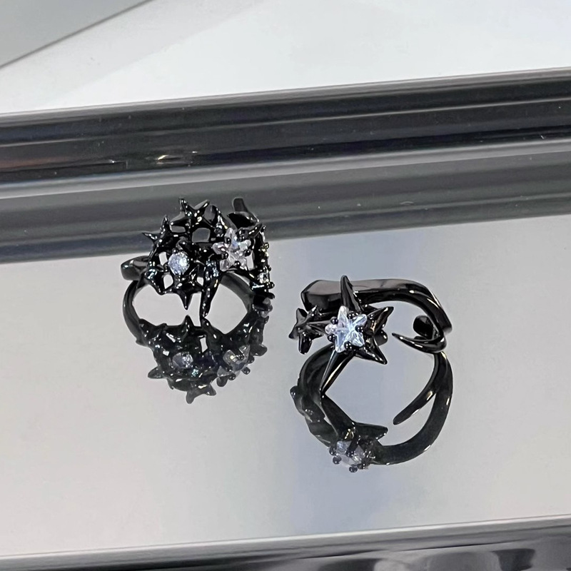 Dark style starlight high-end open ring, women's sparkling diamond irregular niche design, unique and stylish eating ring trend Specification drawing