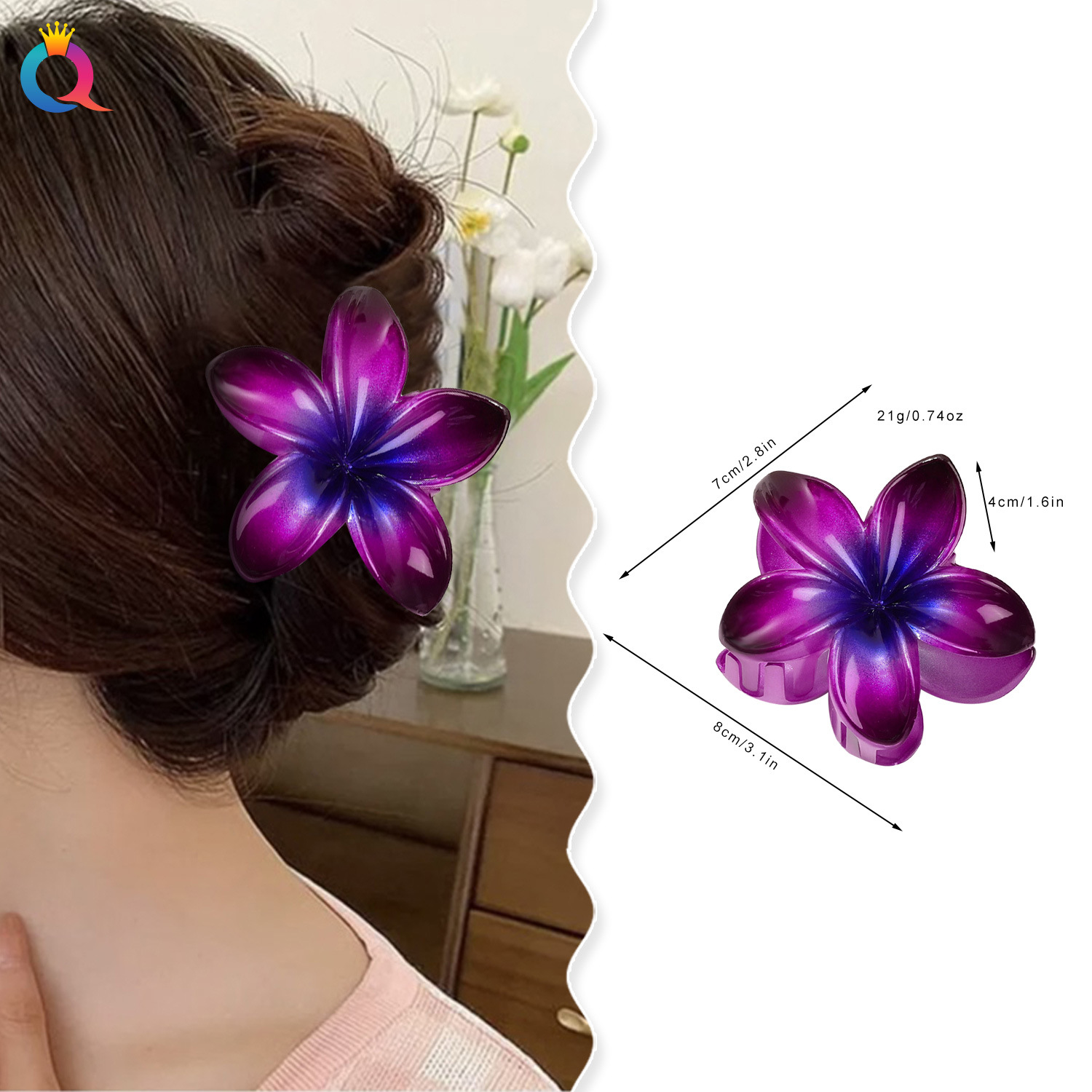 Qiyue Cross-border Colorful Egg Flower Hair Clip, updo Shark Clip, Sweet Grab Clip Hair Accessory, Summer High-end Style wholesale details Picture