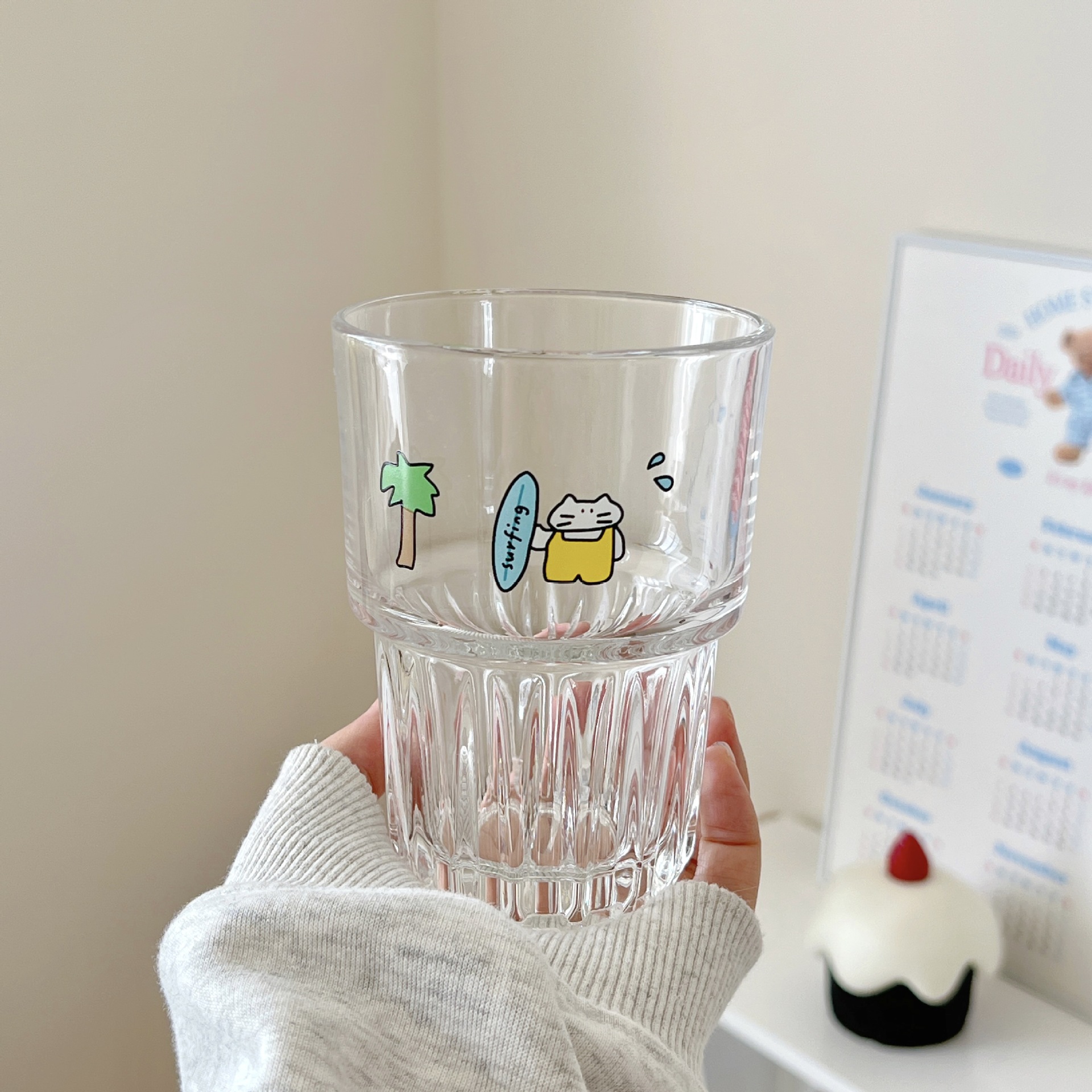 Bolimei InS-style glass cold brew cup, coffee cup, sea breeze kitten water cup, glass cup, breakfast drinking cup details Picture