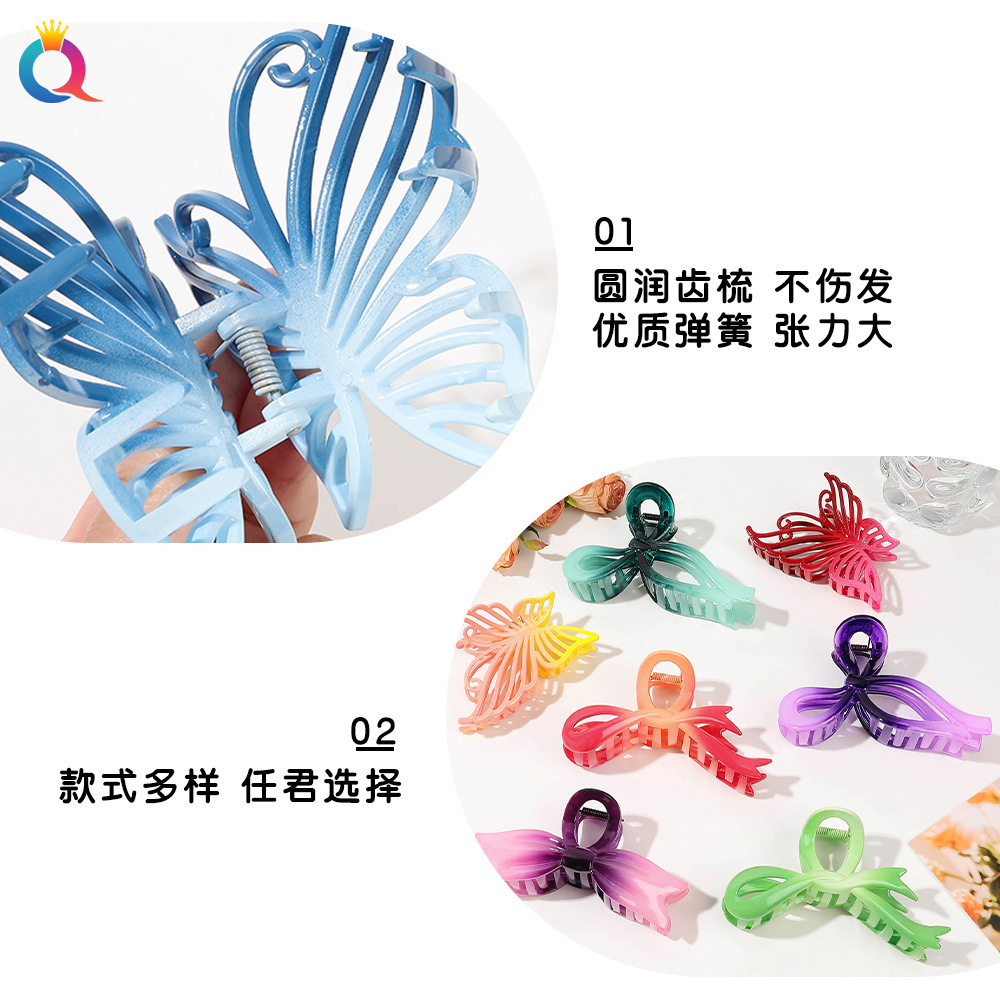 Qiyue Cross-border Bow Hair Clip, gradient color Large shark clip, back head updo hair clamp, women's hair accessory wholesale Specification drawing