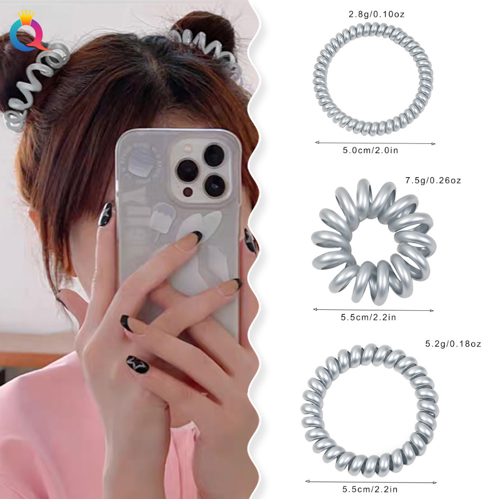 Qiyue Cross-border Cold style telephone line hair bands, fashionable high-elasticity traceless hair ties, leather bands and hair accessories wholesale details Picture