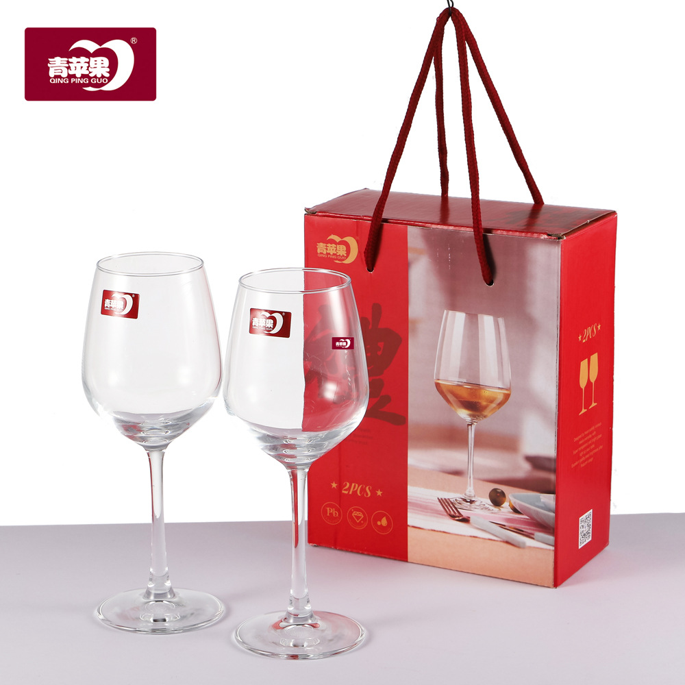 Home crystal red wine glass set of 2 pieces, crystal glass wine glass pair, commercial highball glass gift set full figure