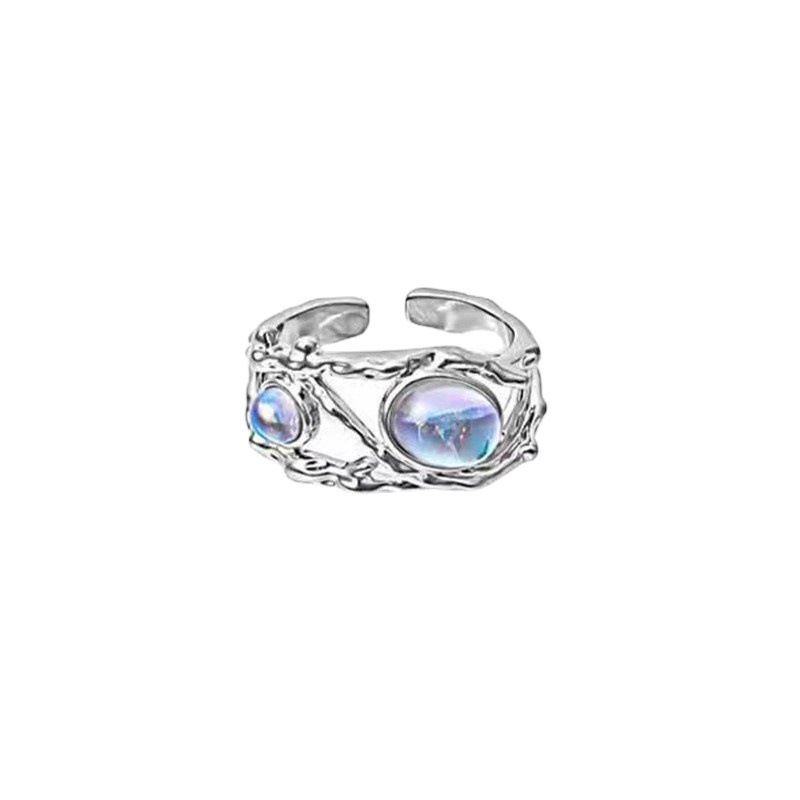 Cold and elegant moonstone open ring, a unique and niche design for women, geometric and fashionable, with a hip-hop style Item Picture