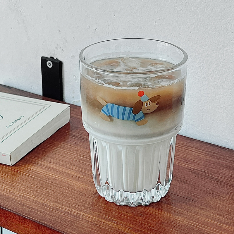 Couple high appearance level cartoon glass cups, simple cold brew cups, juice cups, milk cups, coffee cups, breakfast cups details Picture