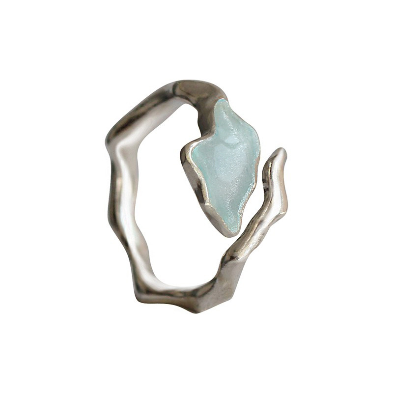 A niche design with a sweet and cool style, irregular texture blue drip glaze open ring, a fashionable, individual and elegant food ring for women Item Picture