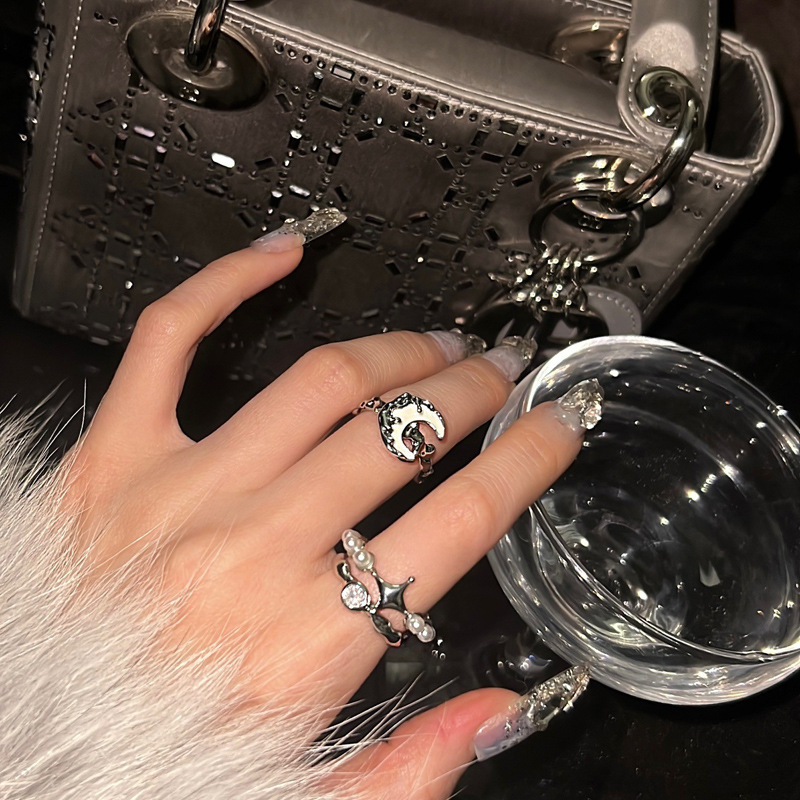 Simple and individual starlight high-end moon-opening ring for women, multi-layered ins, cold style, trendy and fashionable ring full figure