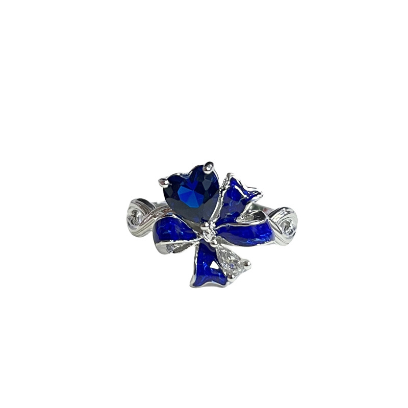 A unique blue heart-shaped glazed bow open ring with a distinctive European and American style, a trendy and fashionable ring for women on Instagram Item Picture