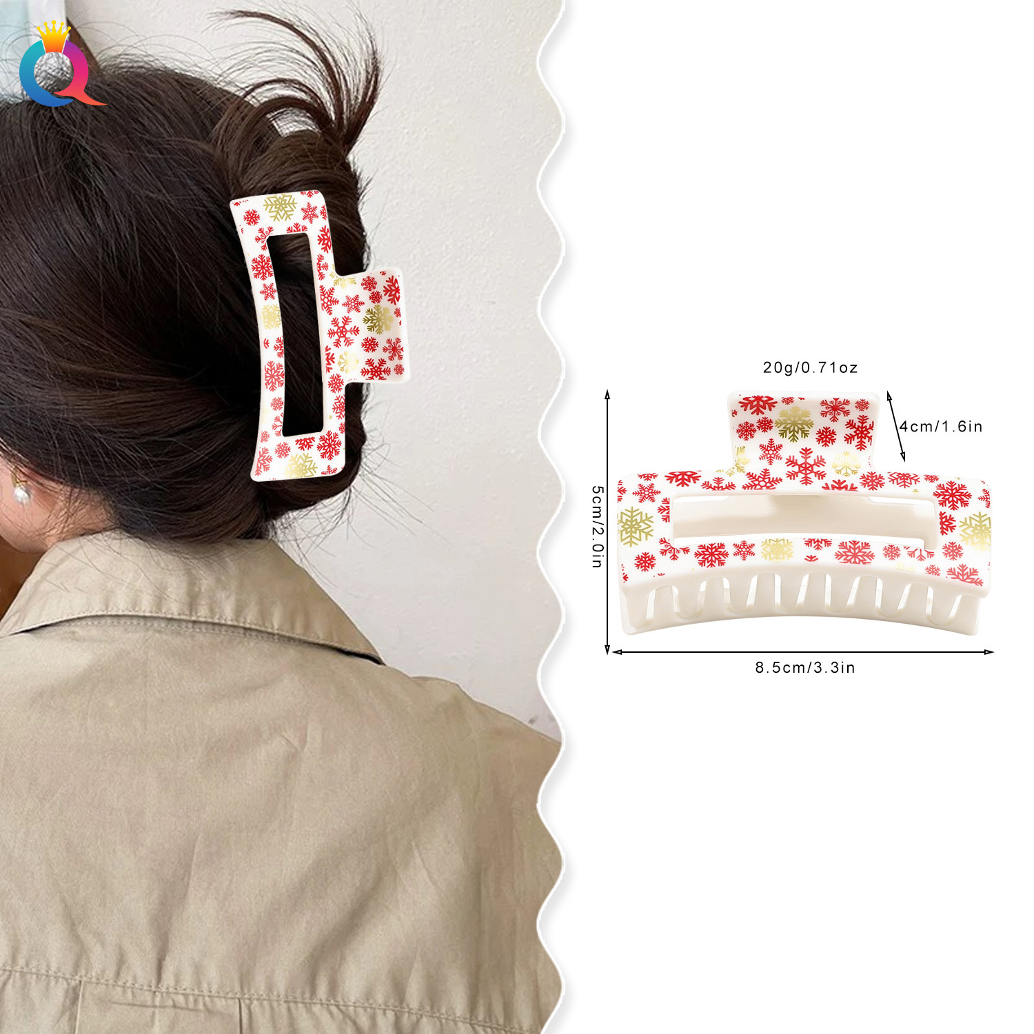 Qiyue Cross-border Christmas square hair clips, women's hairpins, hair grabbers, high-end European and American holiday shark clips hair accessories wholesale details Picture