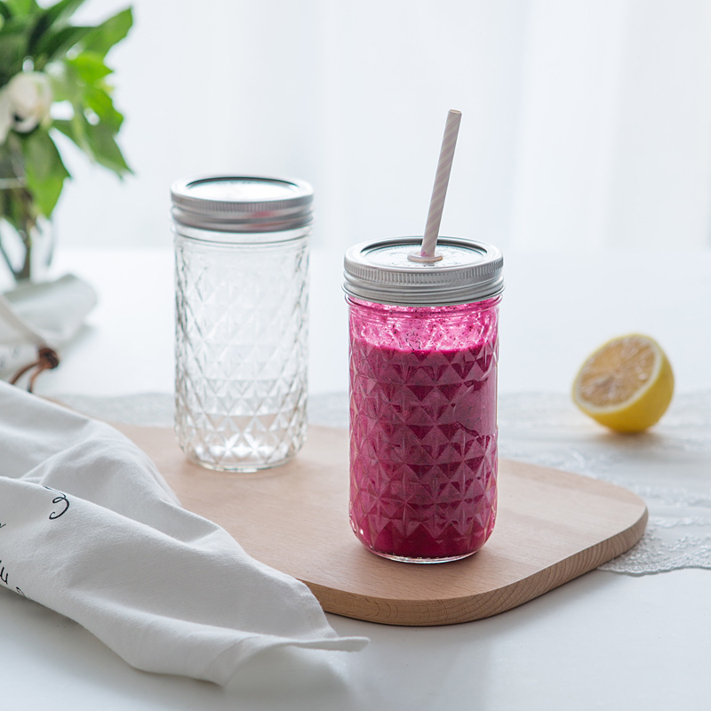 Fashionable diamond-shaped b Mason beverage cup, diamond juice cup, dining milk tea beverage cup, jam bottle, honey bottle details Picture
