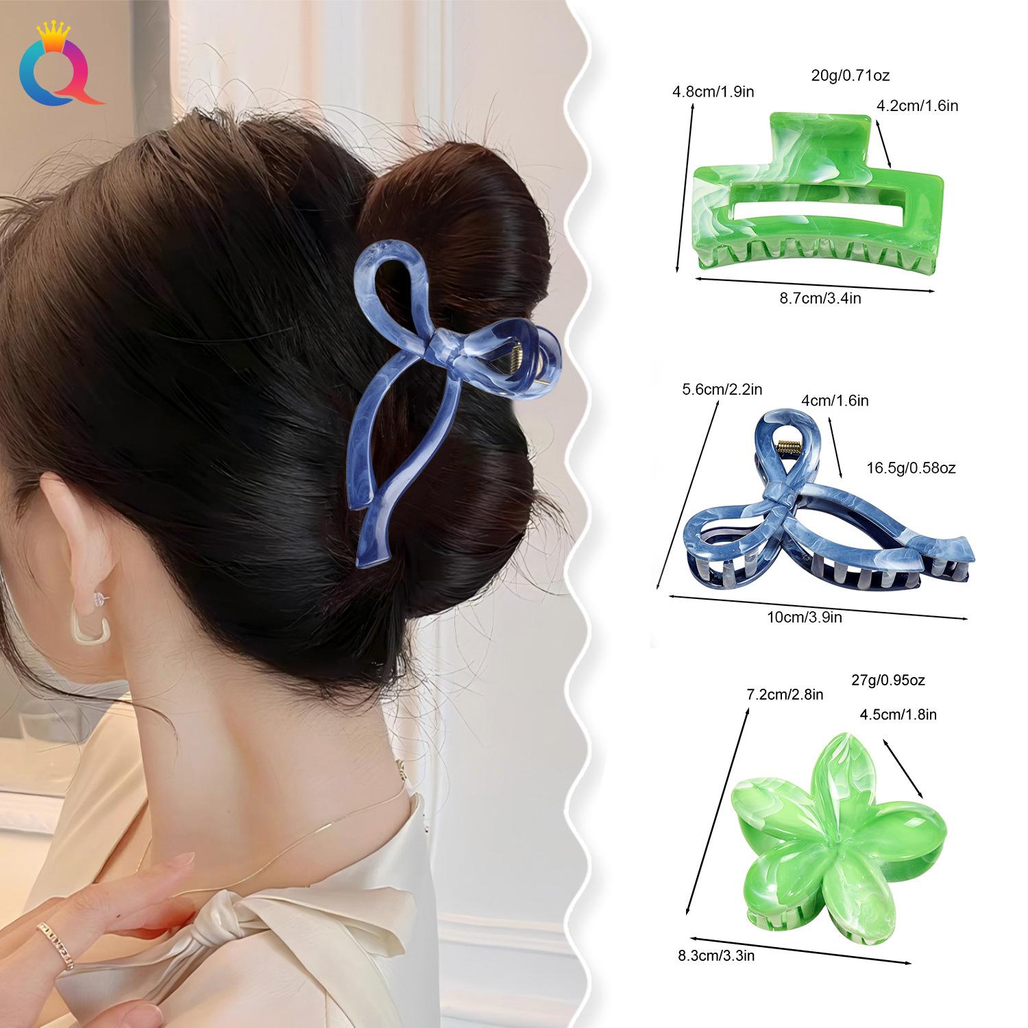 Qiyue Cross-border pink marble hair clips with a high-end feel, back head updo hair clips, women's shark clips hair accessories wholesale details Picture