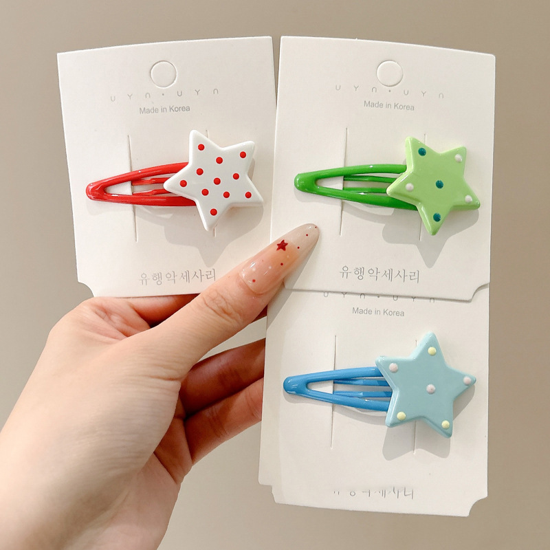 Summer colorful polka dot star hair clips, cute dopamine girl's loose hair bangs clips, bb clips, children's hair clips Specification drawing
