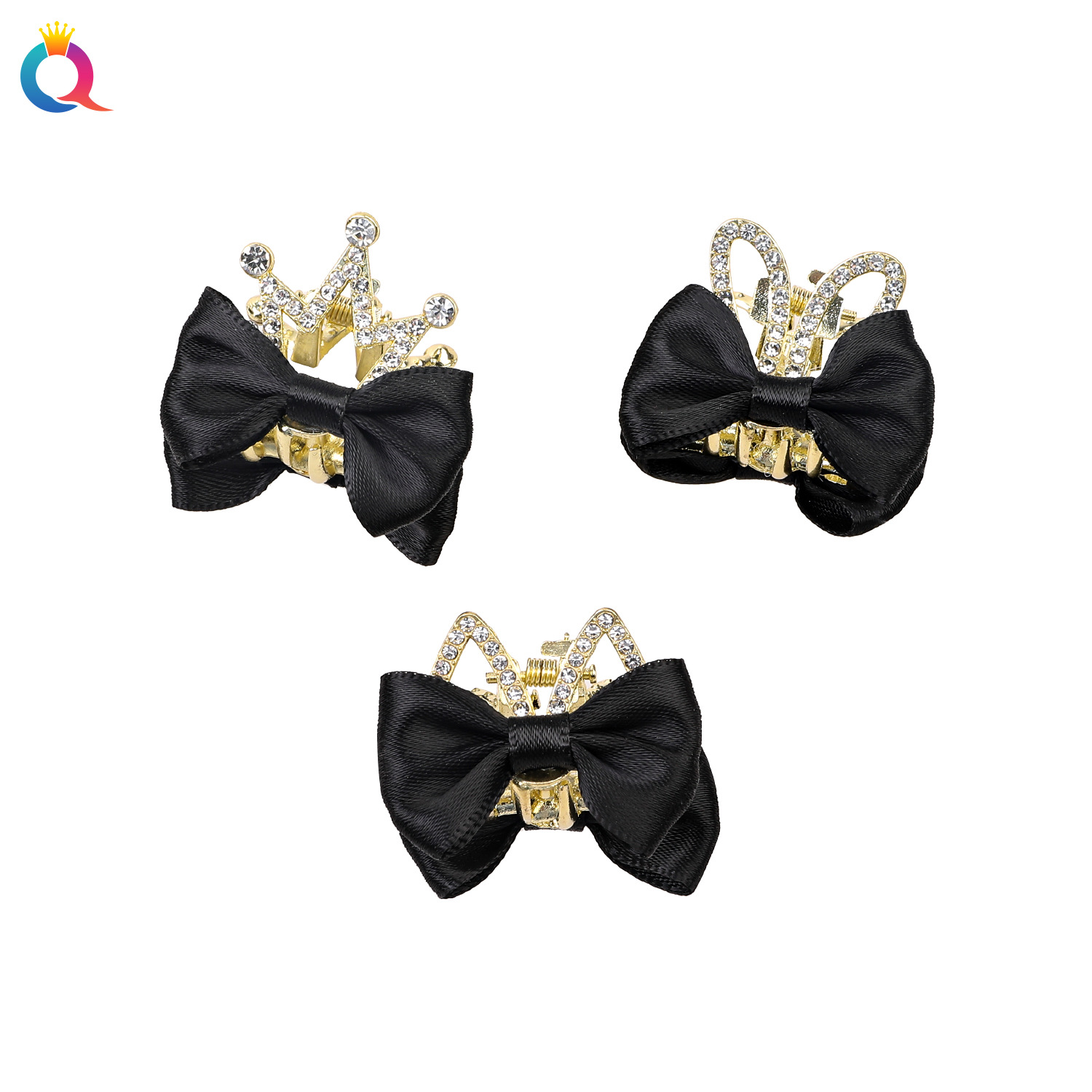 Wholesale of Qiyue cute bow hair clips, diamond metal hair clips, small female trumpet, semi-tied hair clips, shark clips, and hair accessories Item Picture