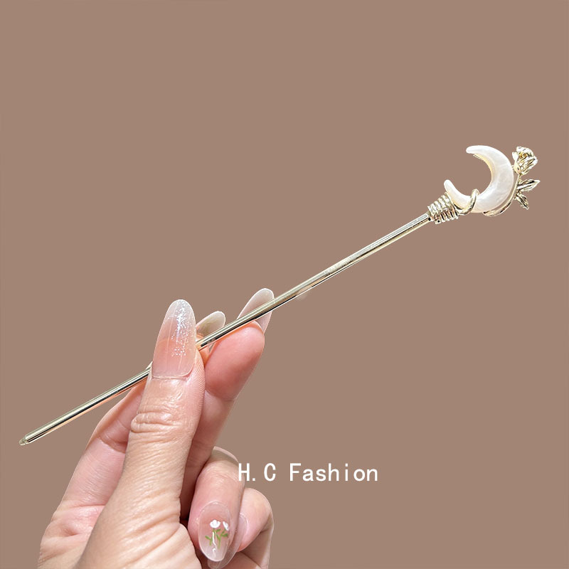 New Chinese-style personalized moon hairpin for women, a new style of elegant and high-end coiled hairpin, a modern and simple daily coiled hairpin Specification drawing