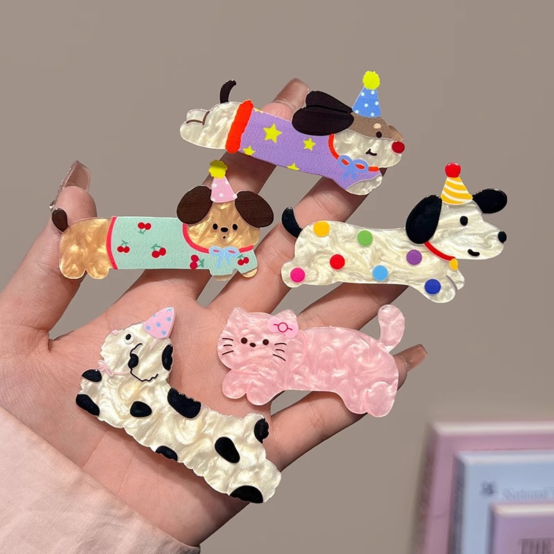 Cute cartoon cat and dog hair clips, women's side clips, ins headwear and hair accessories, high-end style duckbill clips, summer hair clips full figure