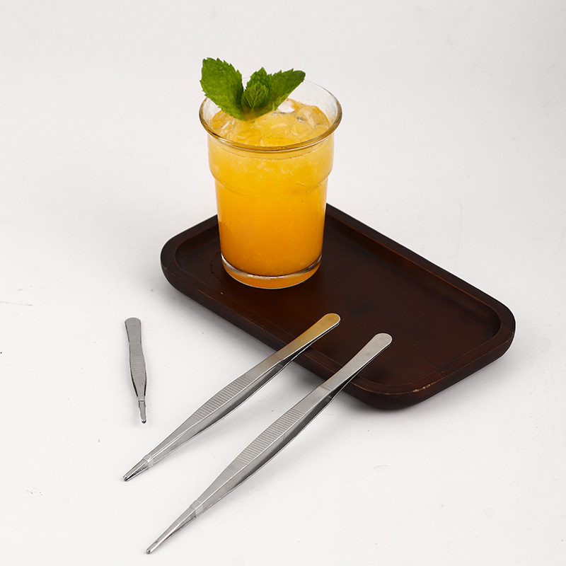 Stainless steel tweezers, anti-slip, extended, pointed straight head, elbow, toothed, bristle, thickened and hardened tweezers, cocktail decoration clips Application Scenario