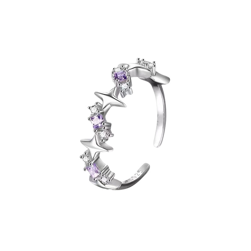 Purple diamond zircon heart-shaped opening ring, a niche design for women, with an InS-style light luxury and high-end feel, a new trendy index finger ring Item Picture