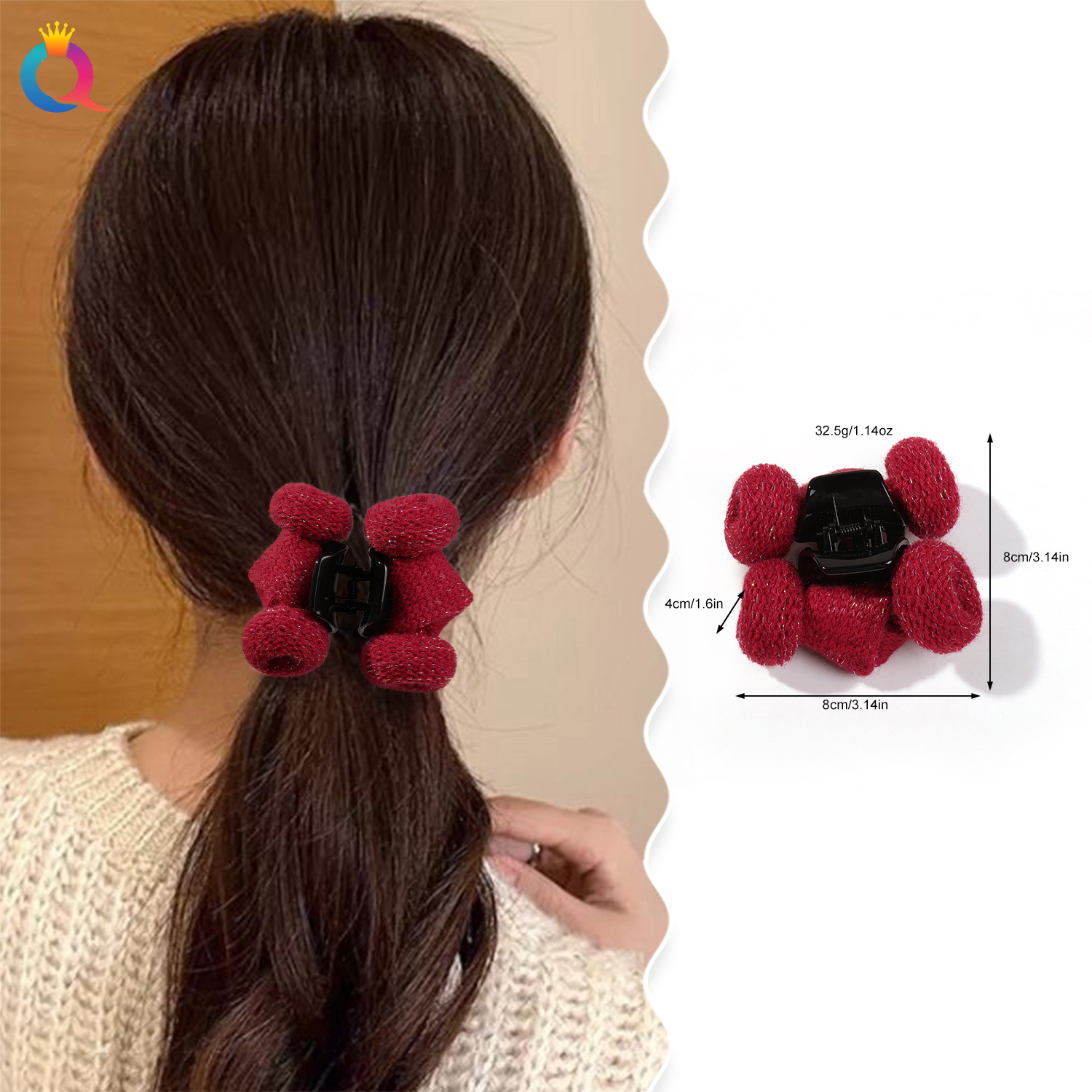 Qiyue Cross-border Curly Ear plush hair clip, fashionable updo, ab colorful silk grab clip, high-end shark clip hair accessory wholesale details Picture
