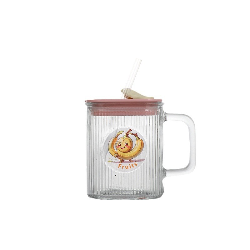 Wholesale of InS-style square glass cups with handles, household water cups with straws, milk cups, coffee cups, and transparent cups Item Picture