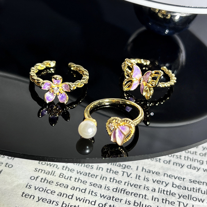 Butterfly Ring for Women 2025 New style, purple enamel sweet and cool flower, light luxury and high-end, unique student index finger ring trend details Picture