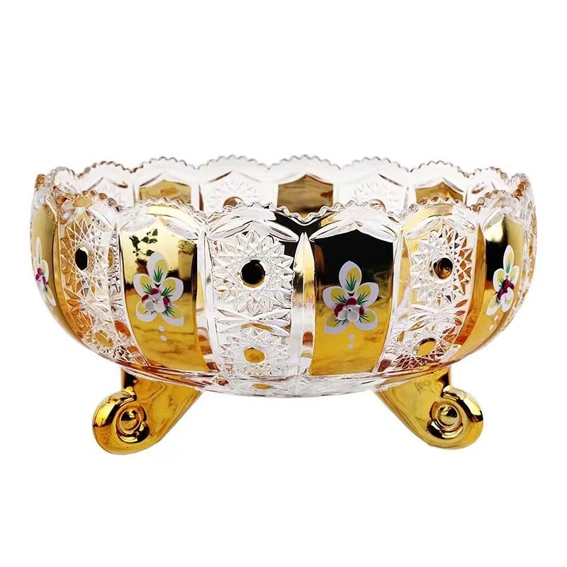 European light luxury gilded sunflower, wavy lace, large fruit bucket table, applique fruit plate, embossed and carved three-legged Item Picture