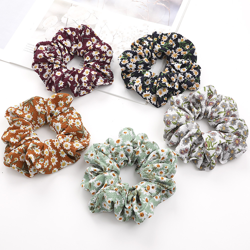Qiyue European and American floral-printed chiffon Large Intestine Hair Tie, fresh and simple fabric Hair Tie, Large Intestine Hair Tie C183A details Picture