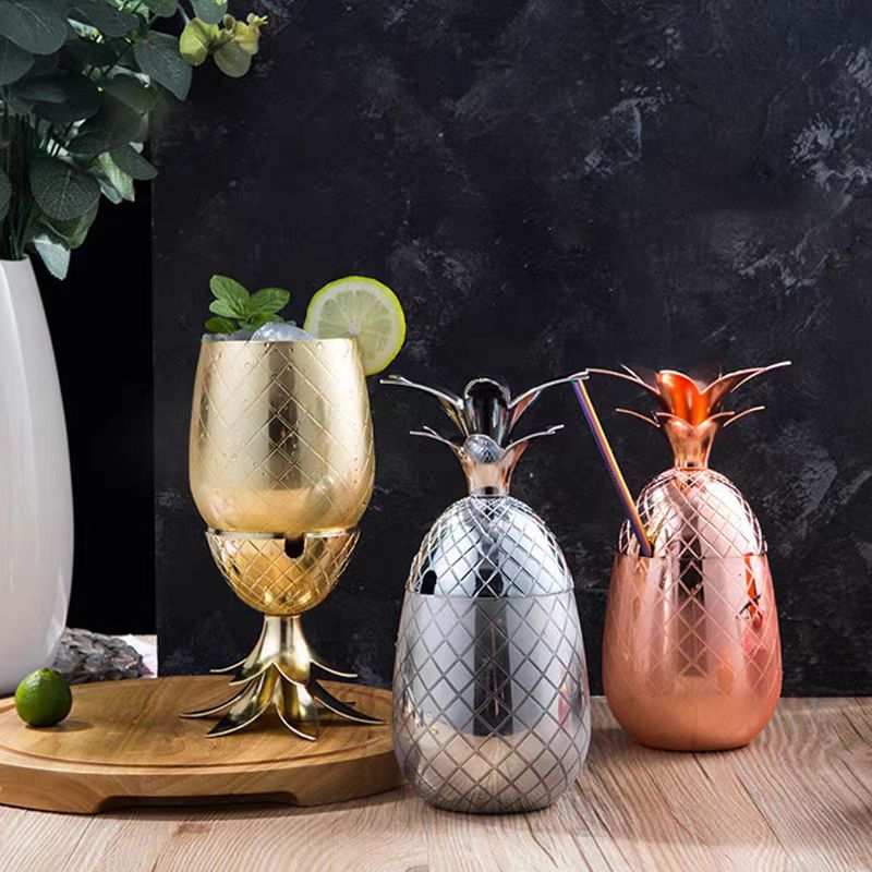 Pineapple cocktail cup, Moscow mule cup, stainless steel pineapple cup, metal beverage cup, creative cocktail cup full figure