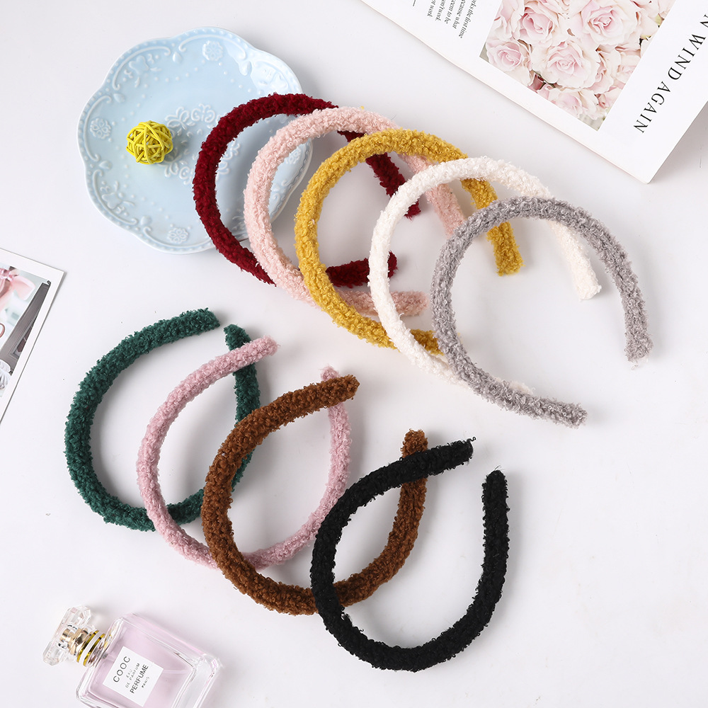 Qiyue European and American Autumn and Winter New candy-colored Teddy curly Lamb hair band Simple plastic headband hair accessory B131 full figure