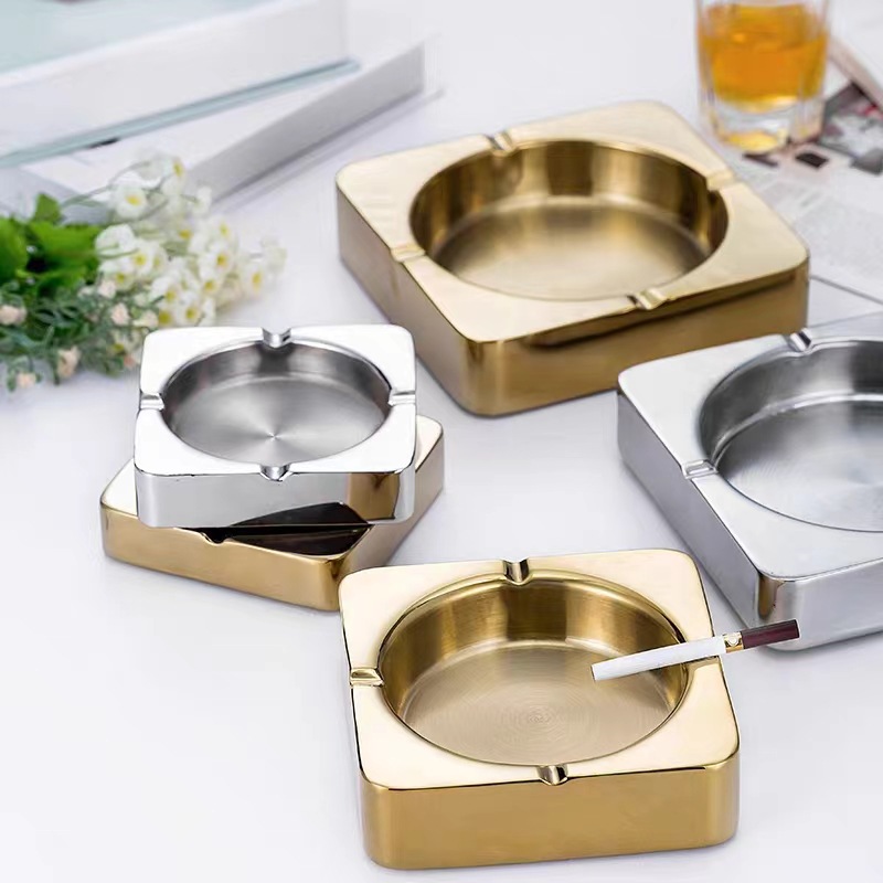 Enlarged square ashtray, thickened stainless steel ashtray, family-specific, bar, KTV, large-diameter double-layer ashtray full figure
