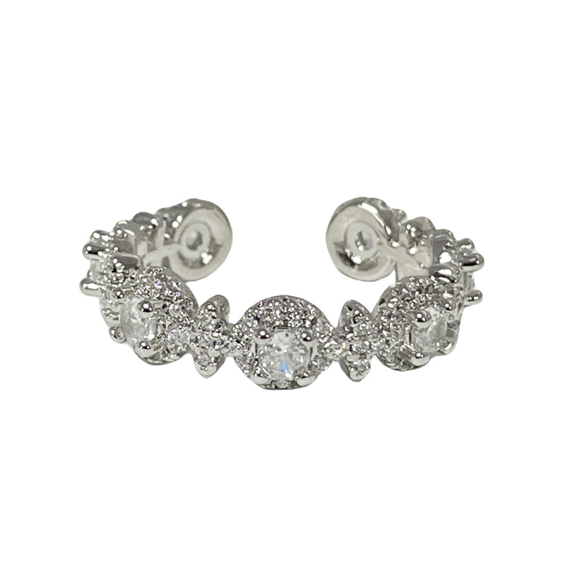 European and American ins niche light luxury diamond-encrusted bow pearl open ring, fashionable, versatile and high-end food ring for women Item Picture