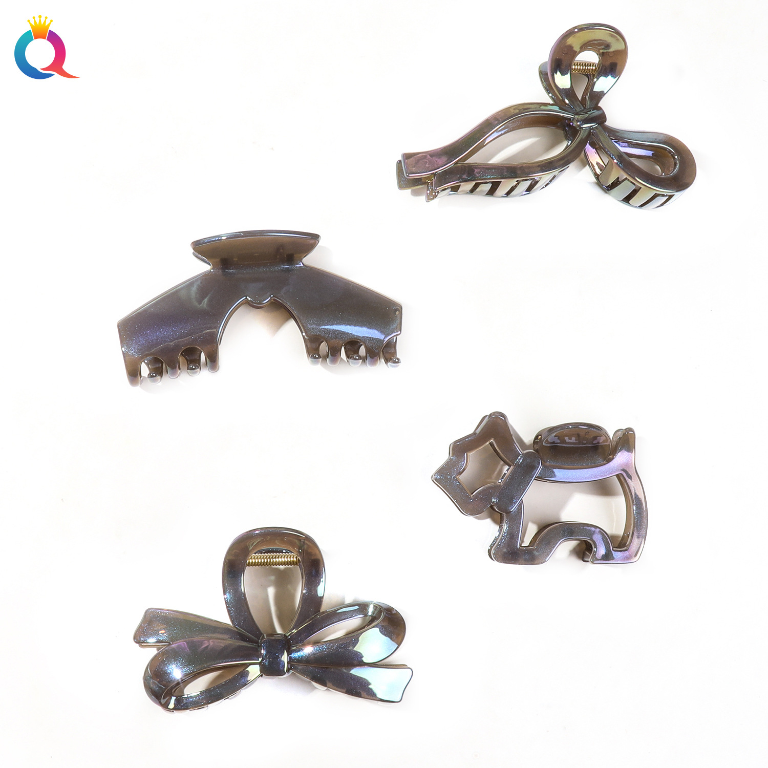 Wholesale of Qiyue's new large-sized high-end style grappling clips for women, simple jelly electroplated shark clips for the back of the head, and hair clips Item Picture
