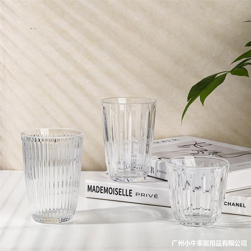 ins Cafe's retro vertical striped glass cups, single-item beverage cups, iced Americano cups, latte cups, latte art cups details Picture