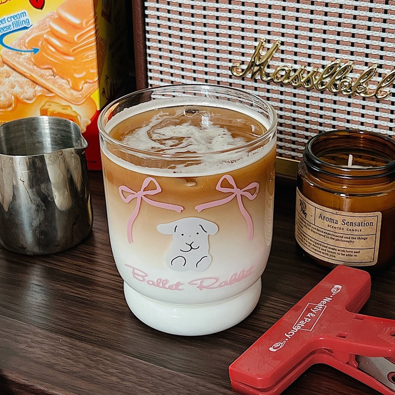 High appearance level girls' water cup, ins style, niche French blue bow water cup, high borosilicate glass cup, milk cup details Picture