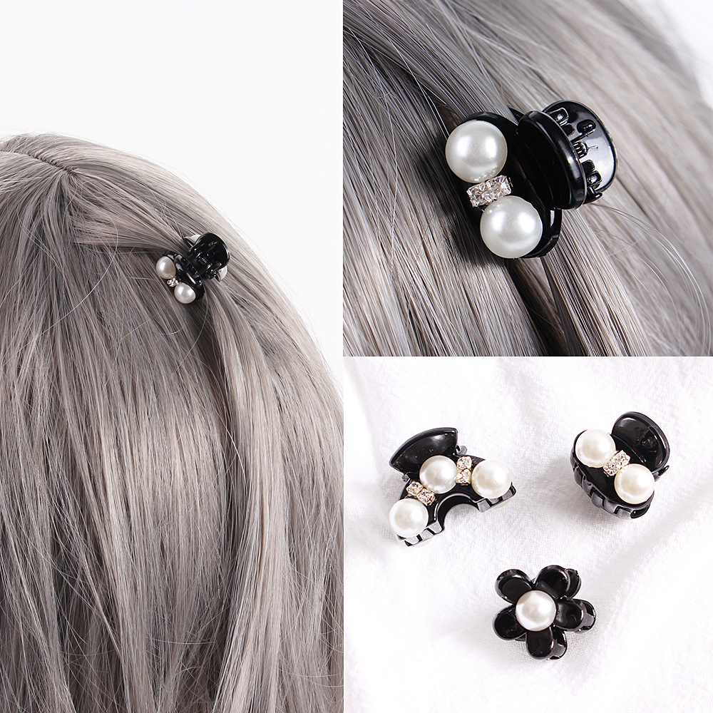 Korean style pearl grabber, Korean water diamond black elegant and grand hair grabber, bow hair clip, hair accessory wholesale full figure