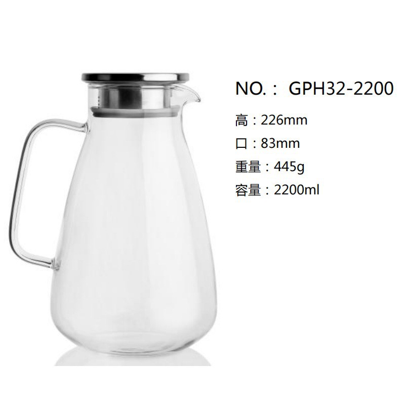 Green apple large-capacity high borosilicate glass kettle, heat and cold water kettle, juice and beverage kettle, creative dudu kettle GPH32 Specification drawing