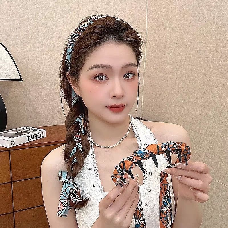 Retro braid comb, wavy ribbon headband, women's 2025 new high head top headband, one-piece hair clip headwear details Picture