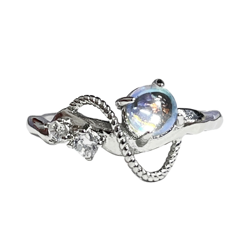The pleated twist wound moonstone open ring is a fashionable, sweet and cool, individualistic and unique design ring for women Item Picture
