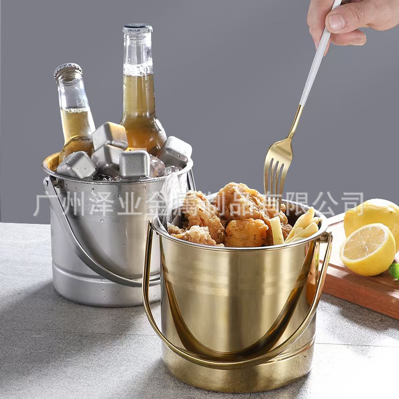 Cross-border stainless steel ice bucket, bar stainless steel ice bucket, champagne wholesale, hand-held ice cube bucket, thickened convenient ice cube bucket Specification drawing