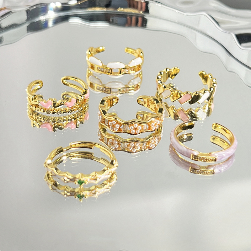 Court-style light luxury enamel drop glaze heart-shaped sweet and fashionable ring for women on Instagram, cold style and niche temperament index finger ring details Picture