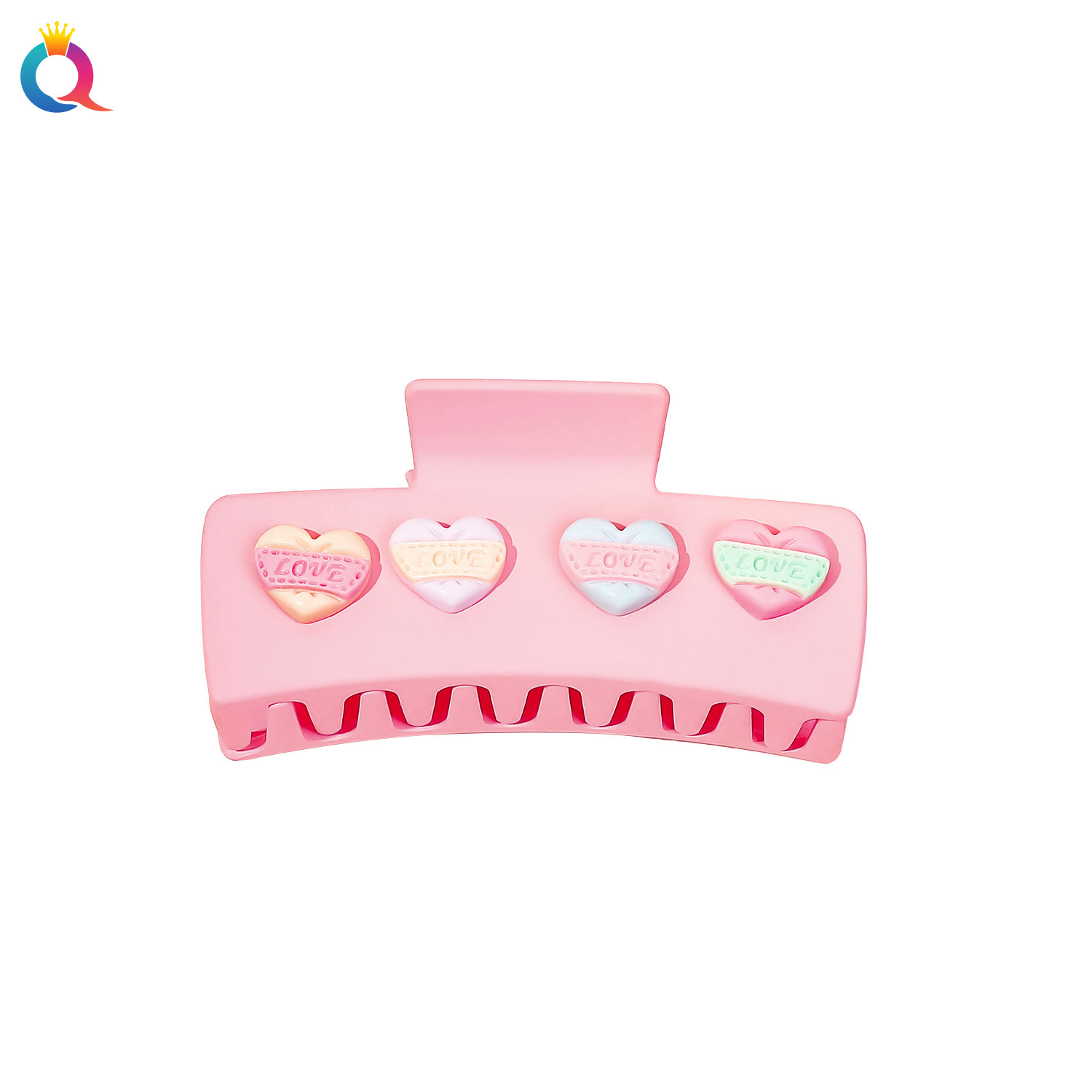 Qiyue Cross-border Valentine's Day hair Band, Pink heart-shaped hair clip, fabric wide edge headband, women's grab clip, shark clip wholesale Item Picture