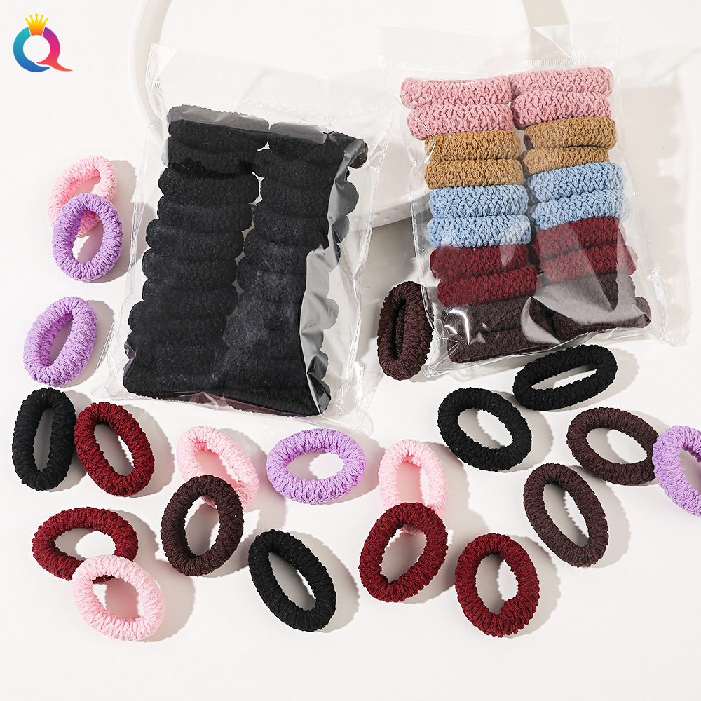 Qiyue Cross-border Korean version high-elasticity towel hair band, thickened hair tie, ins high appearance level hair tie wholesale A32 details Picture