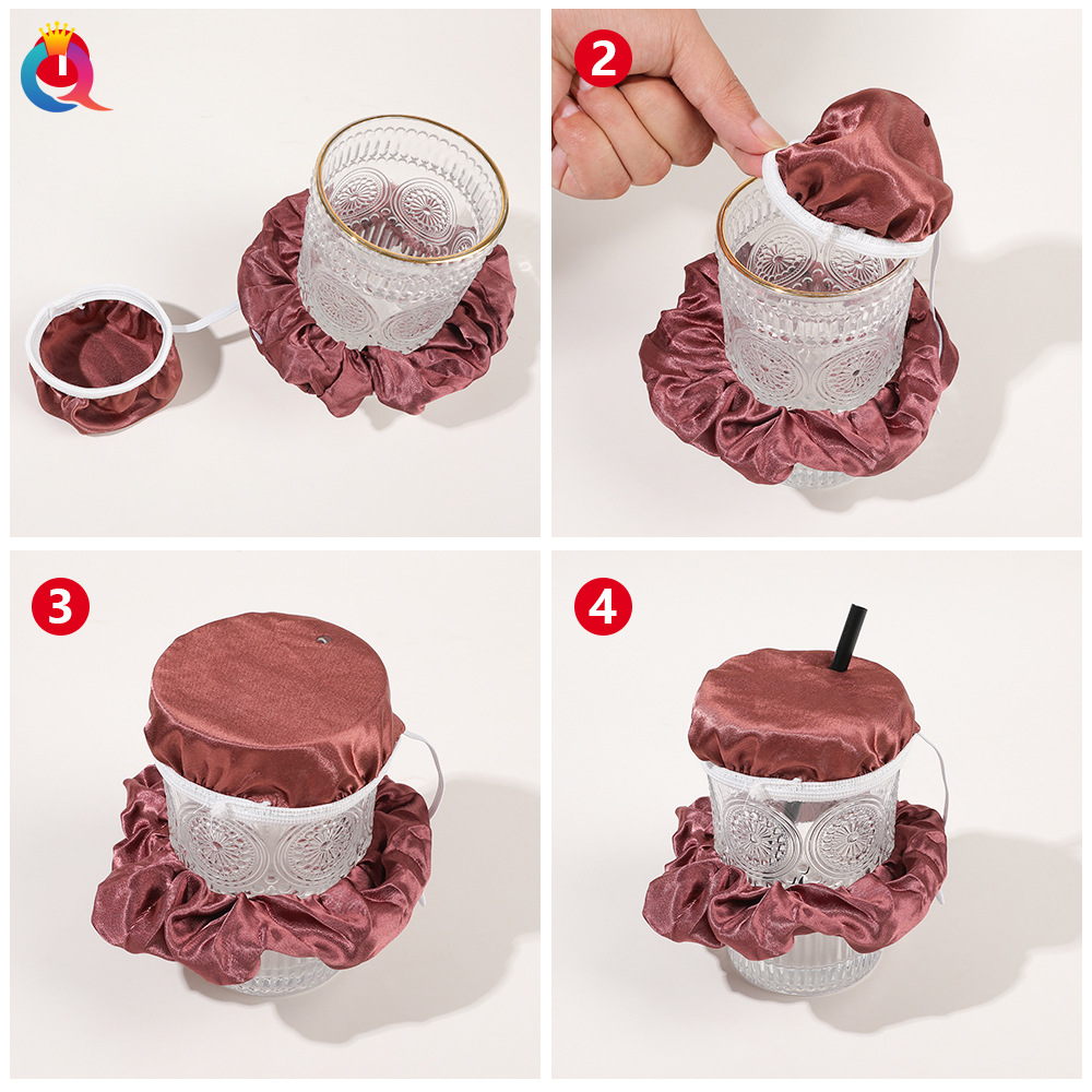 Qiyue European and American Large Intestine Hair Loop Cup Lid Set, a nightclub anti-drug wonder, waterproof cup sleeve, elastic rubber band cup cover Specification drawing