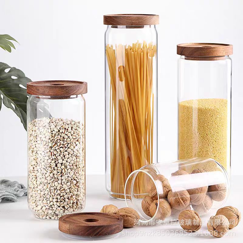 The manufacturer supplies glass storage jars, household kitchen five-grain storage jars, transparent coffee and tea sealed jars details Picture